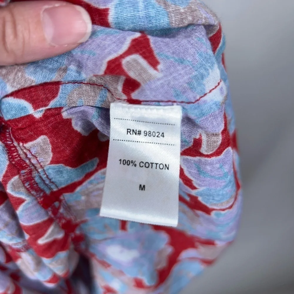 Love the Label Red Blue Floral Midi Dress Square Neck Smocked Tiered Cotton - Picture 8 of 11